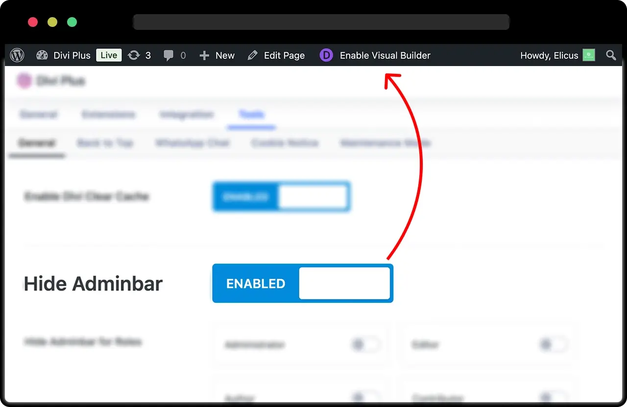 Divi Hide Admin Bar Preview
