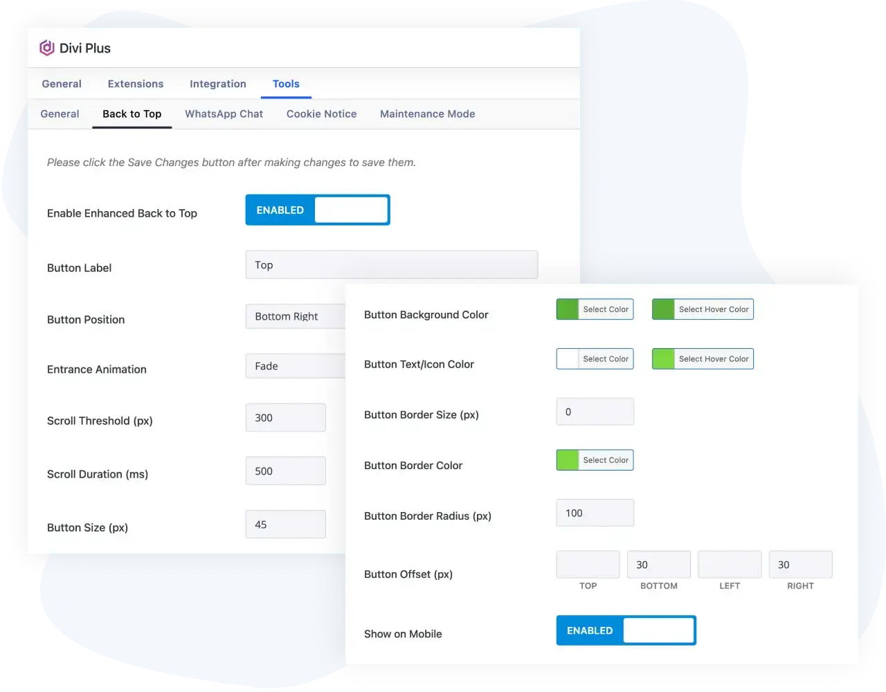 Divi Back To Top Extension Settings Preview