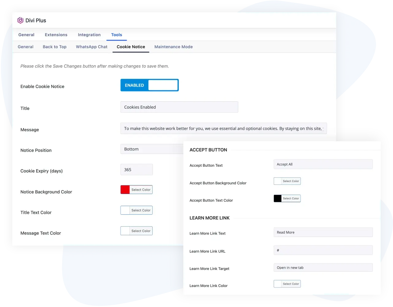 Divi Cookie Notice Setting Preview