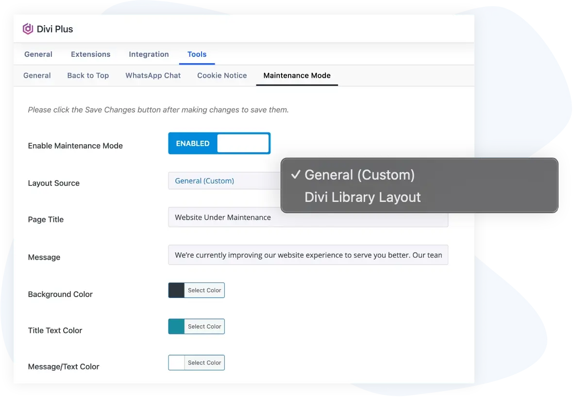 Divi Maintenance Mode Setting Preview