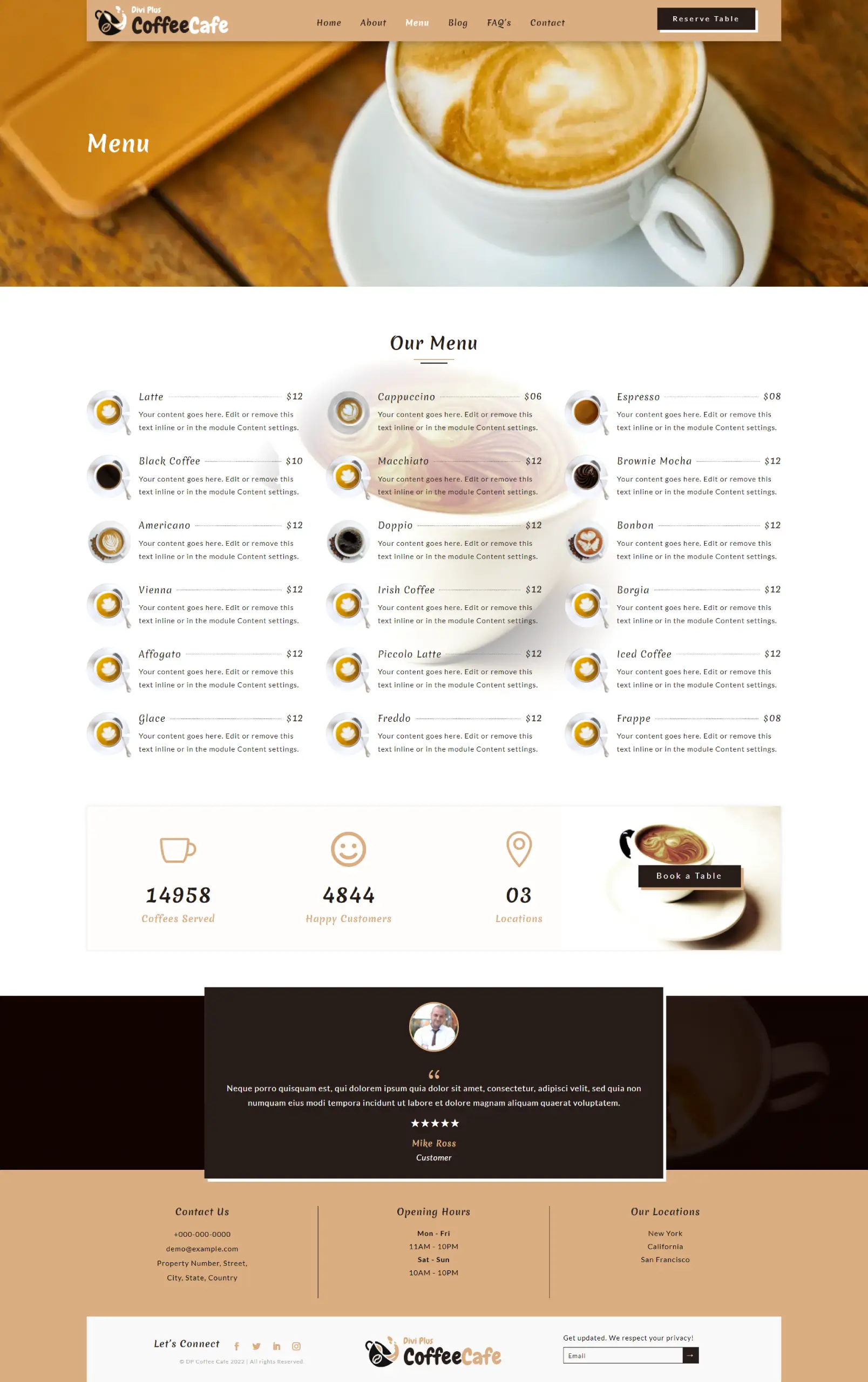 Divi Plus Coffee Cafe Child Theme Menu