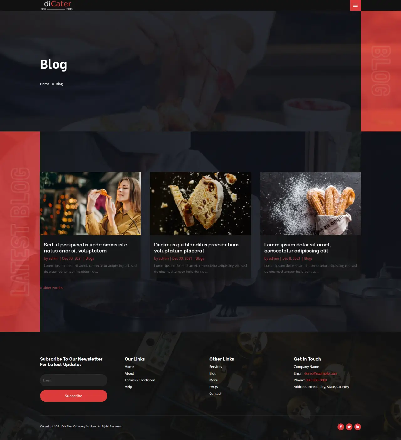 Divi Plus Catering Services Child Theme Blog