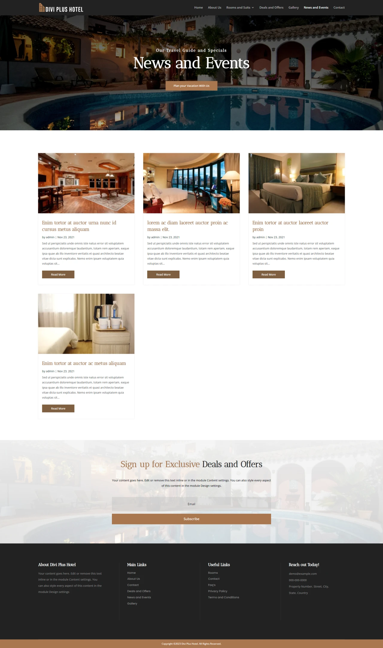 Divi Plus Hotel Child Theme News and Events