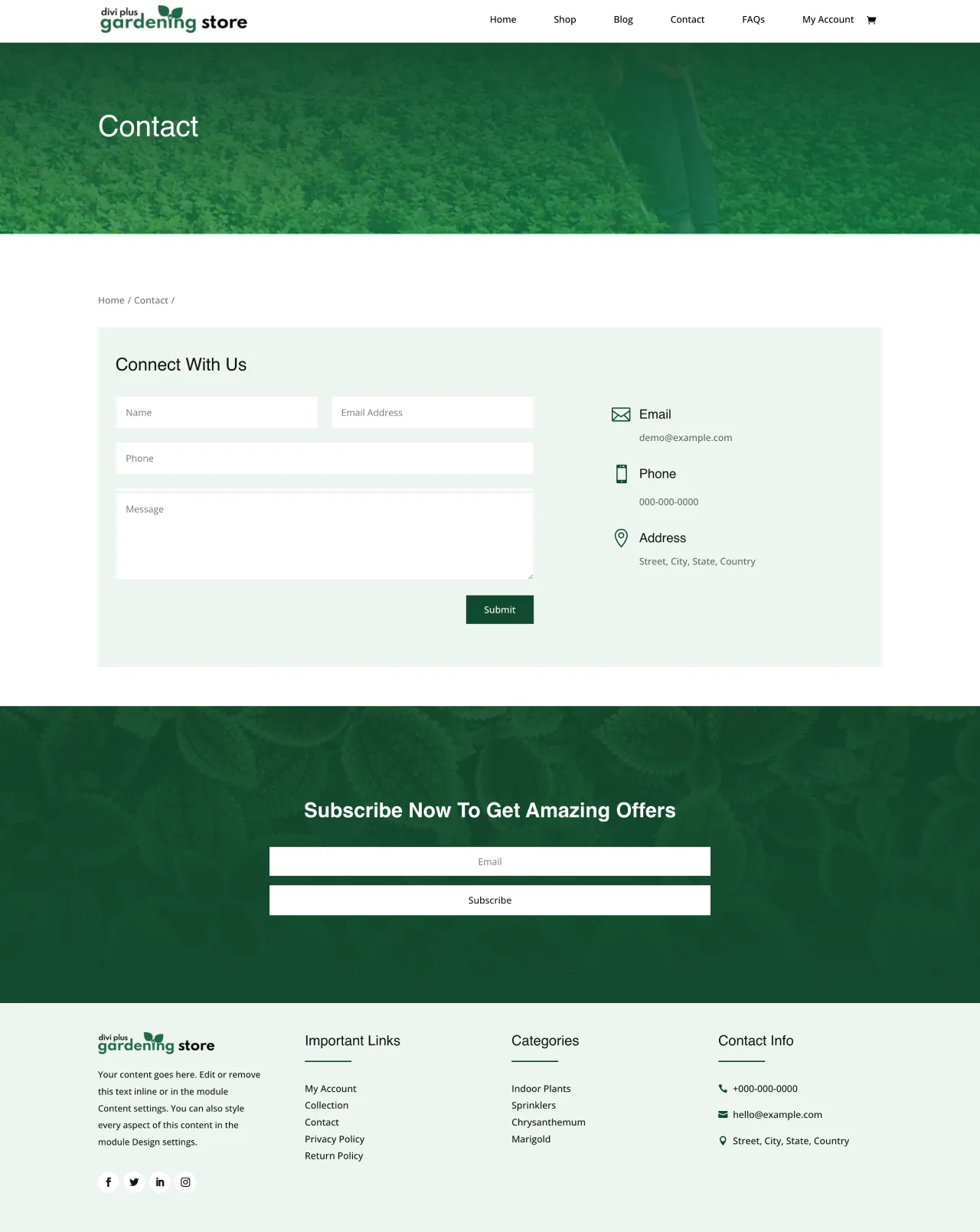 Divi Plus Gardening Child Theme Contact