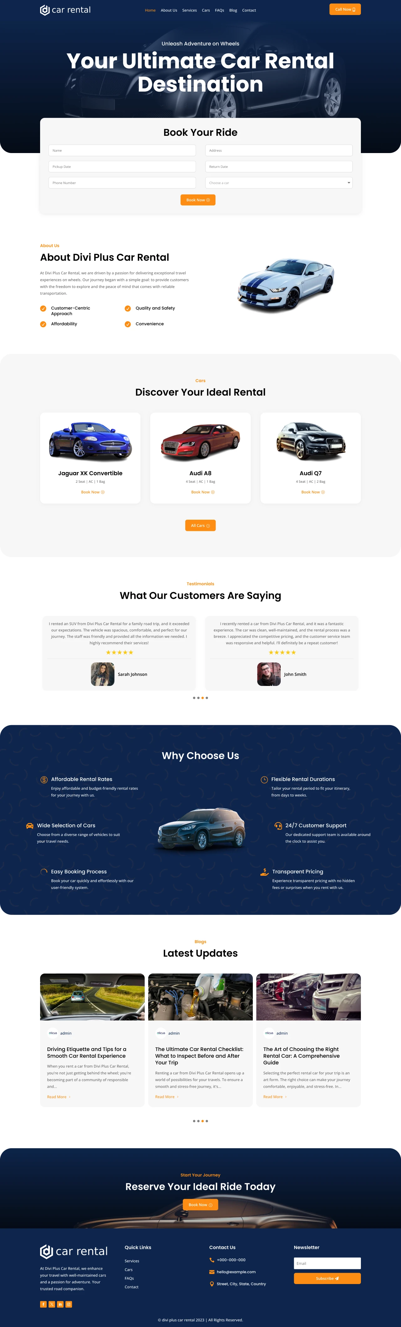 Divi Plus Car Rental Child Theme Home