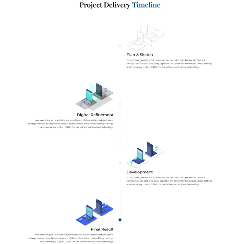 Timeline Delivery Html Prebuilt Section Layouts - Divi Plus