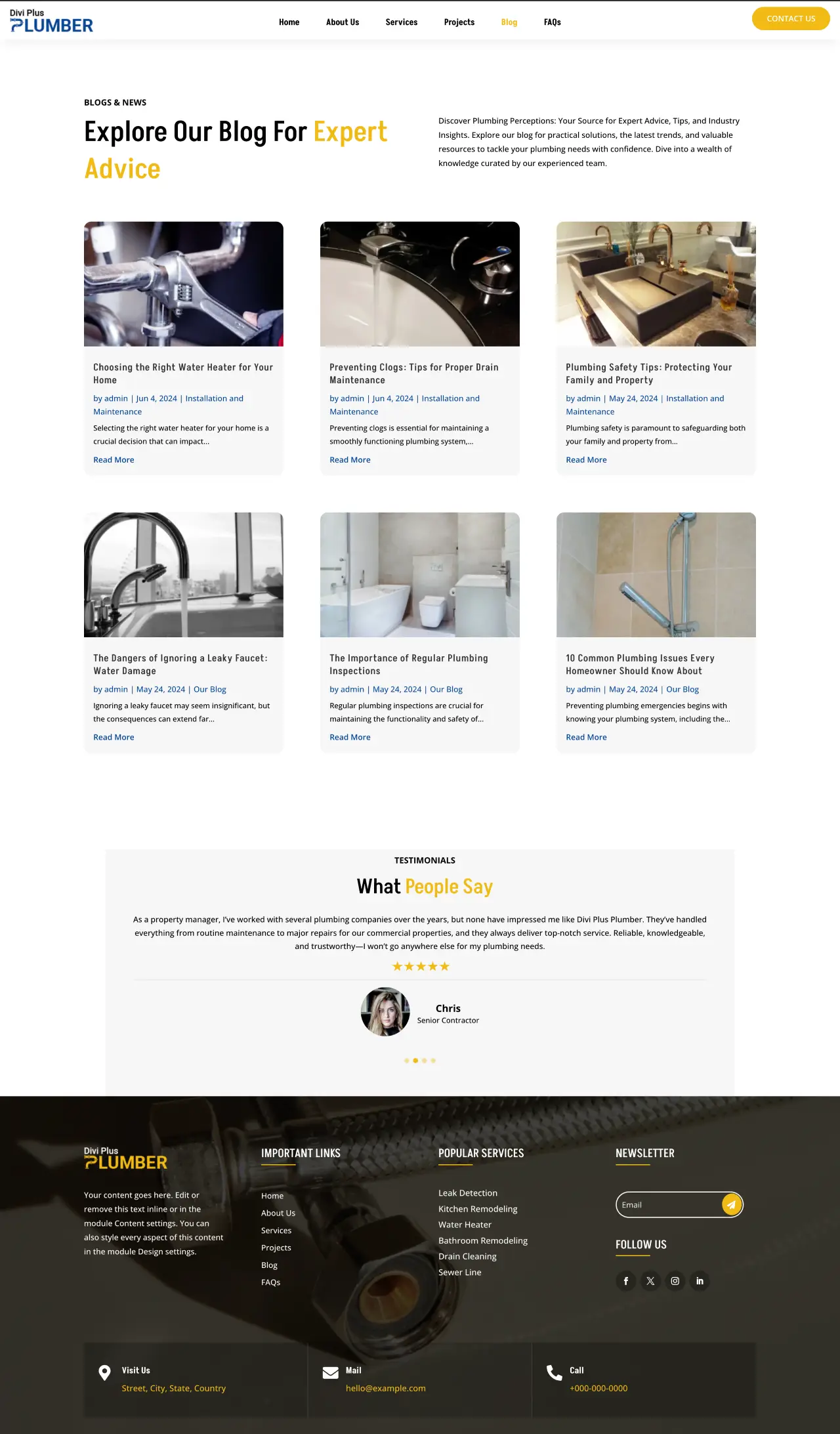 Divi Plus Plumber Child Theme Blog