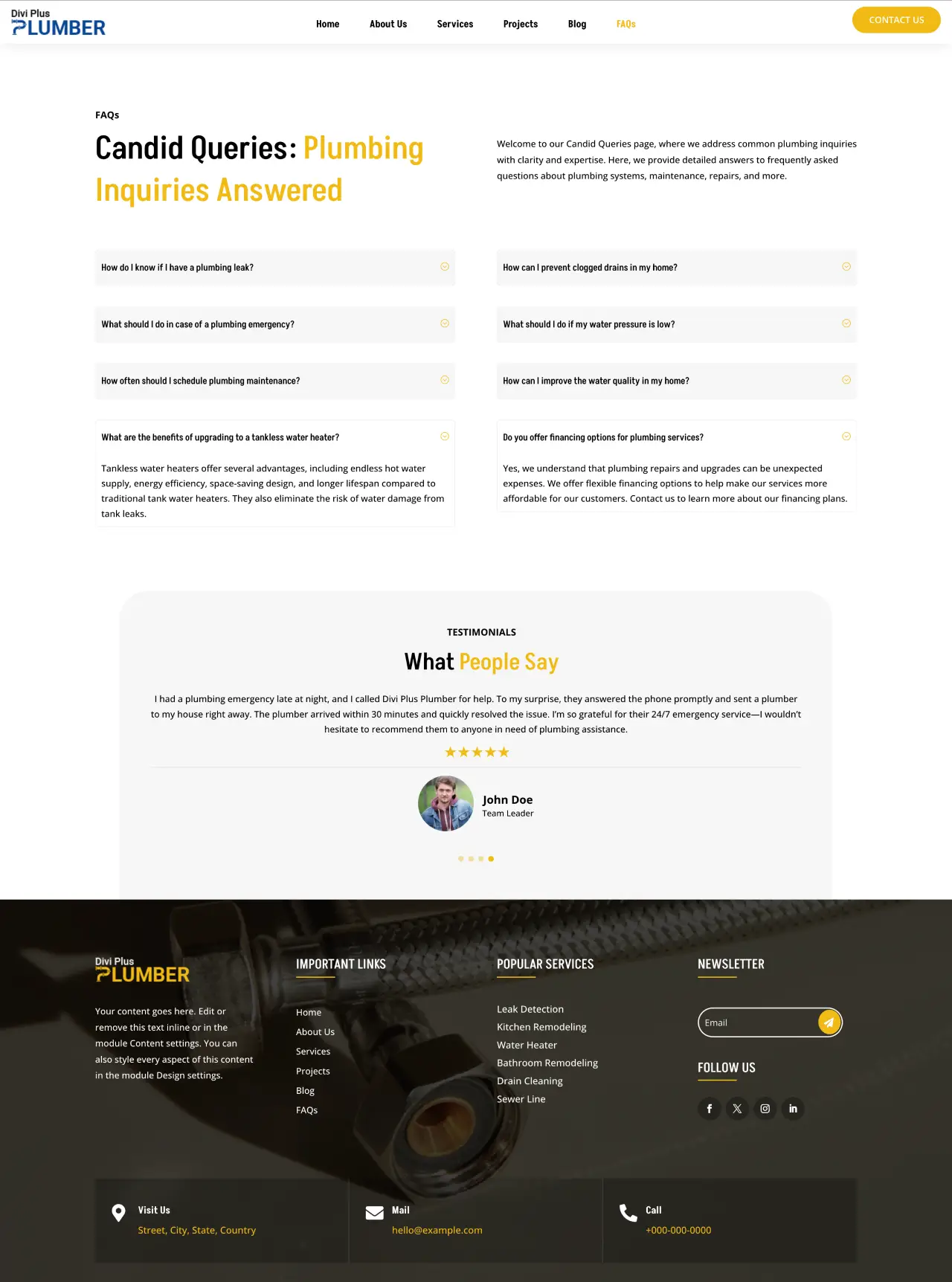 Divi Plus Plumber Child Theme FAQ's