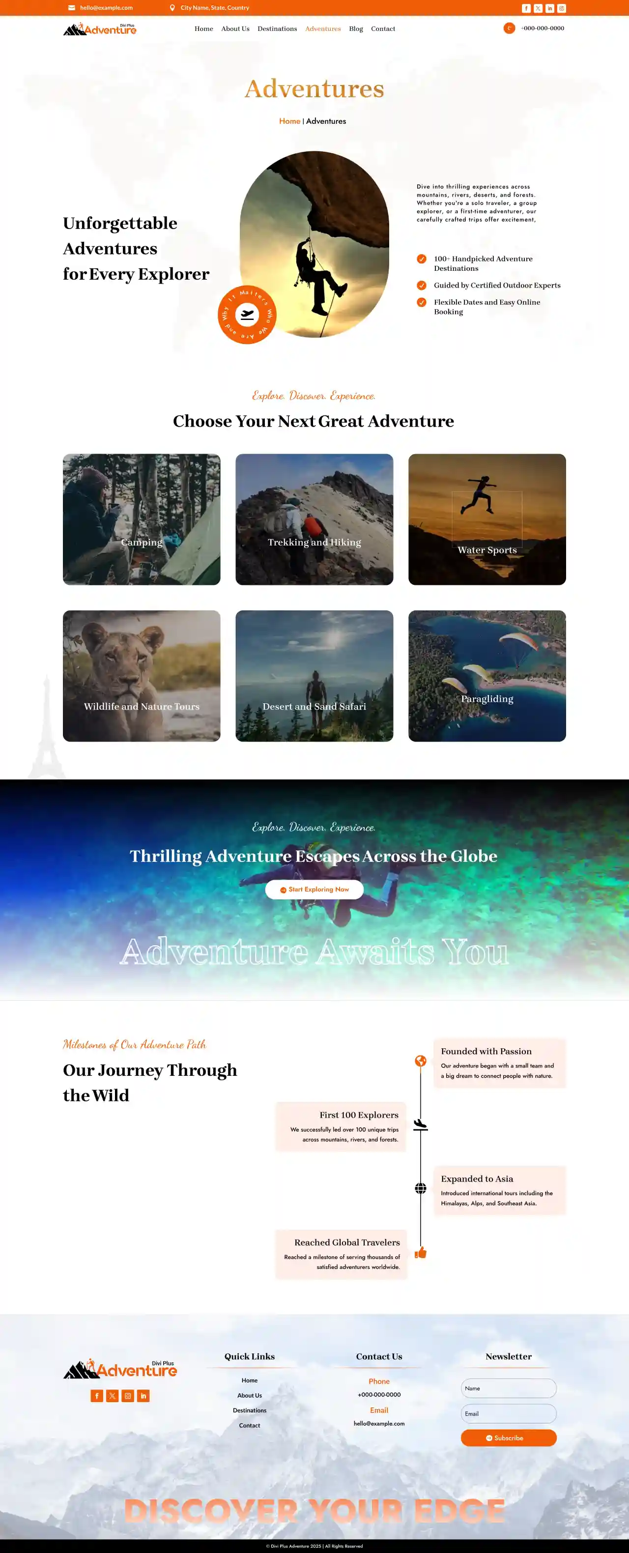 Divi Plus adventure child theme adventures