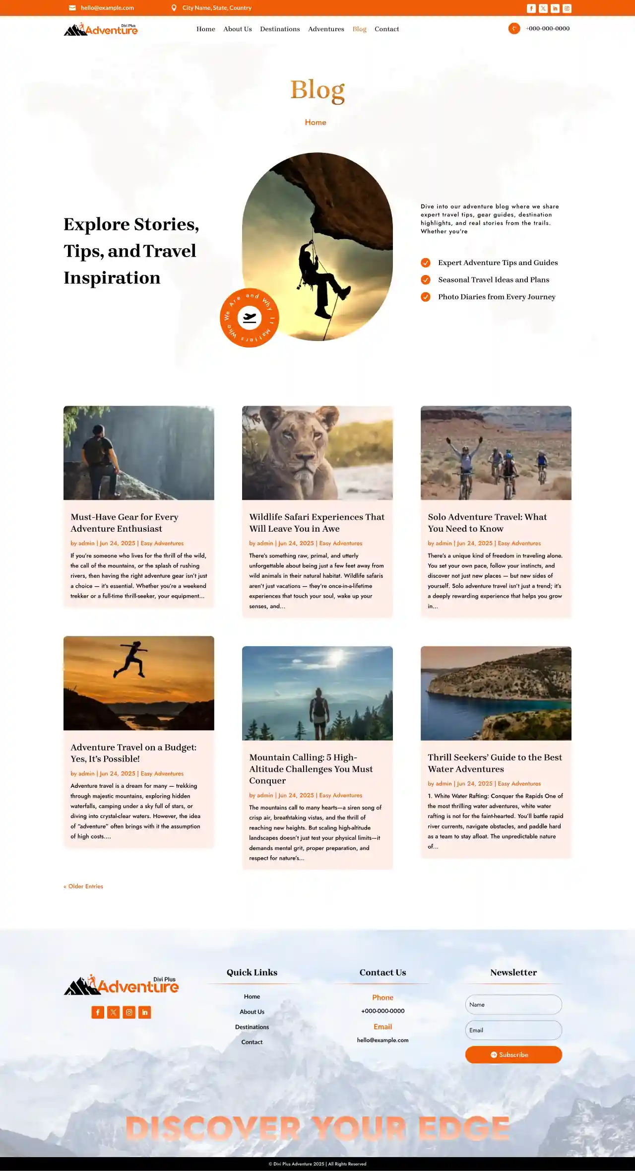 Divi Plus adventure child theme blog