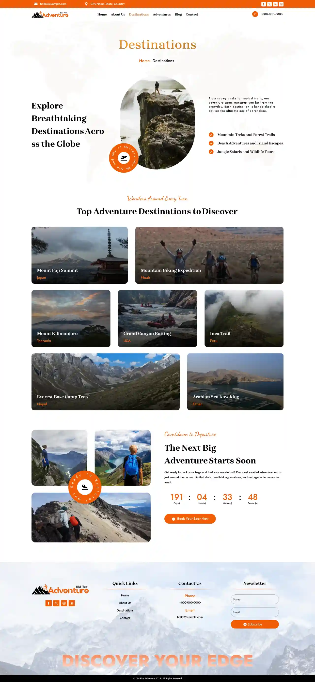 Divi Plus adventure child theme destinations