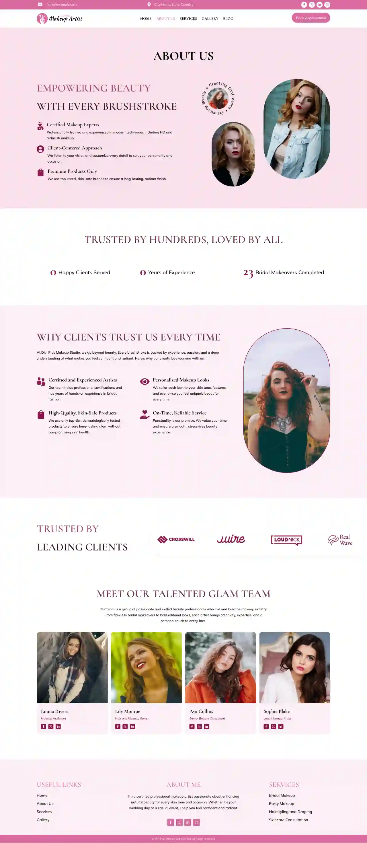 Divi Plus makeup artist child theme about