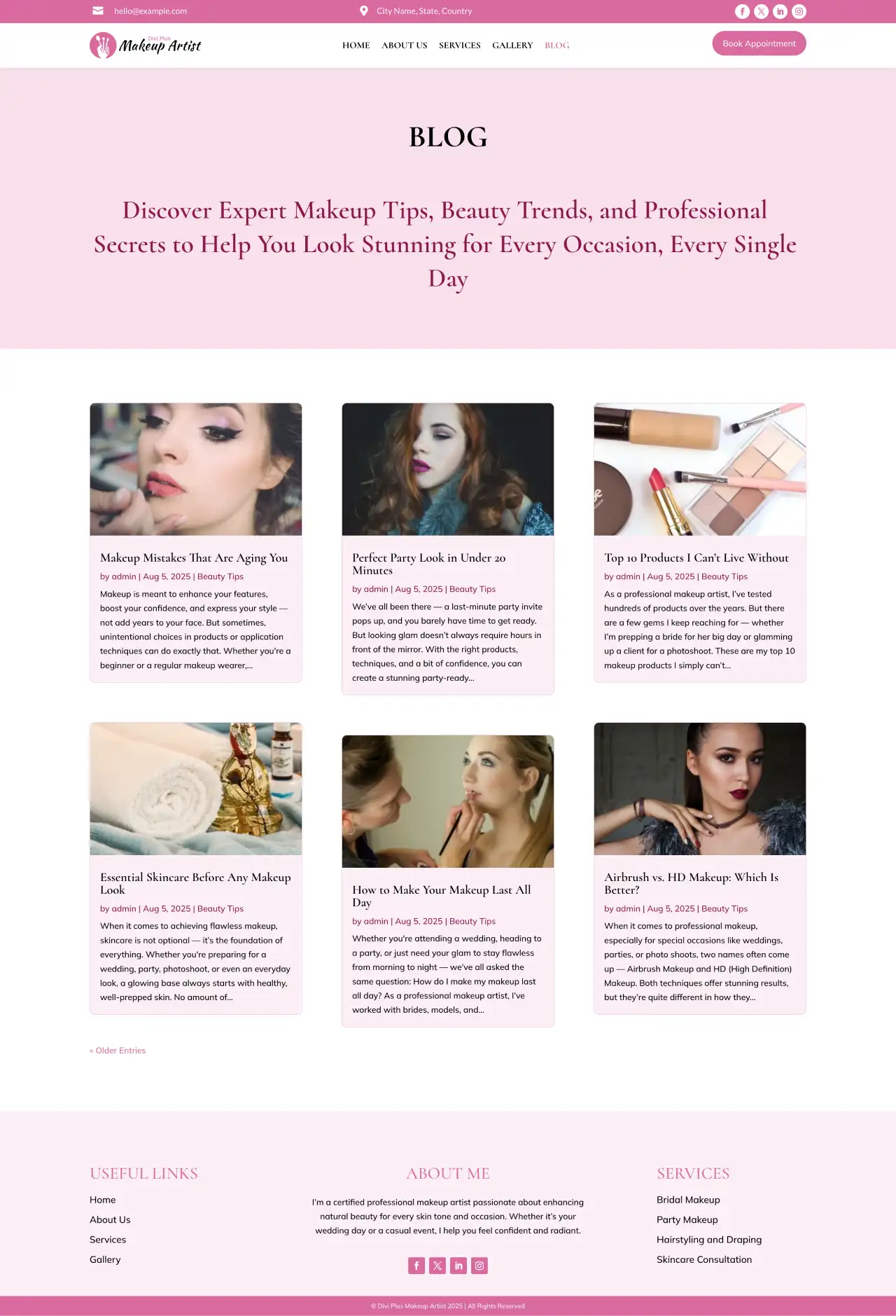 Divi Plus makeup artist child theme blog