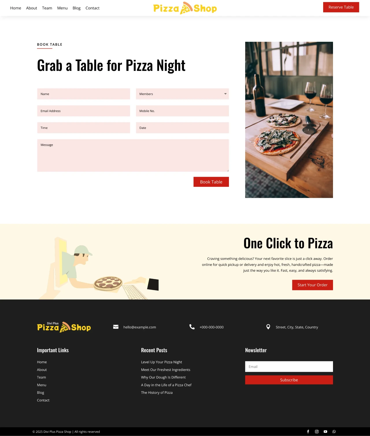 Divi Plus pizza shop reserve a table