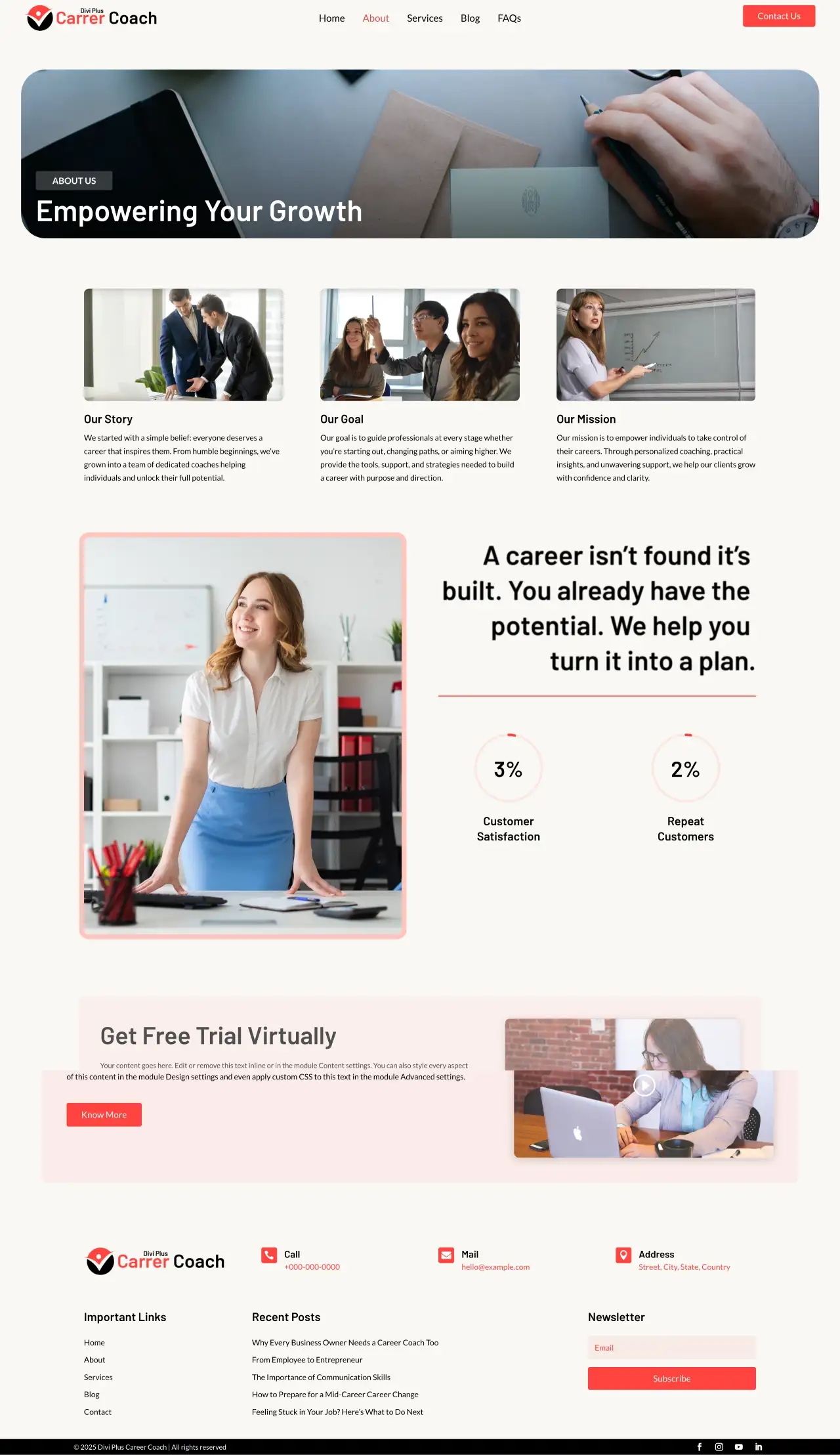 Divi Plus career coach child theme about