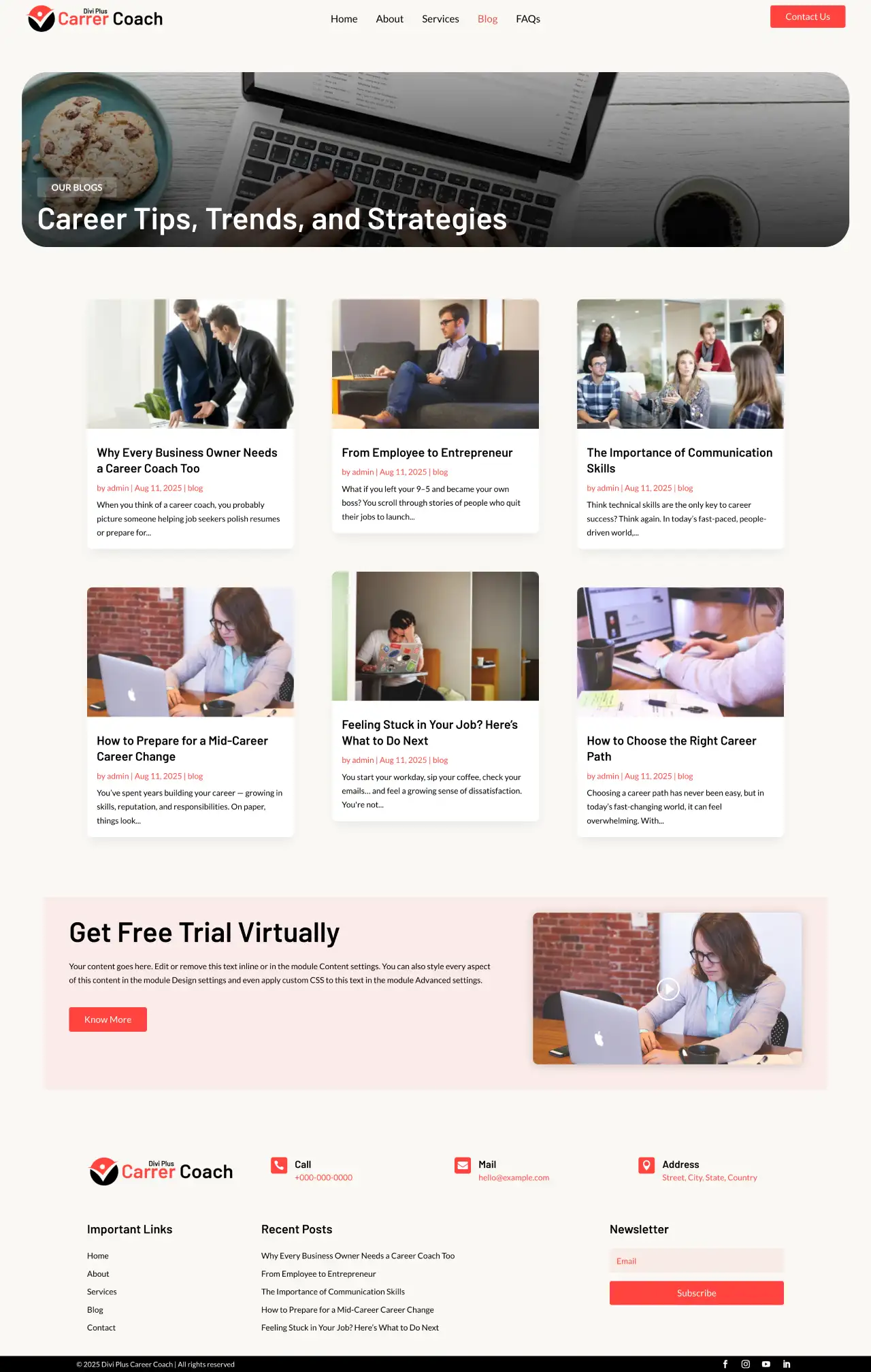 Divi Plus career coach child theme blog