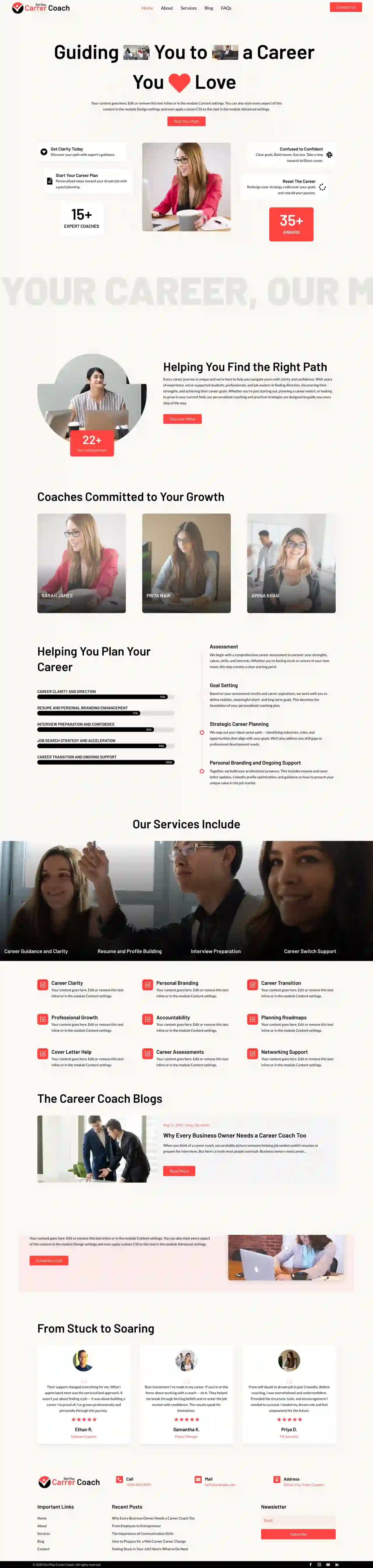 Divi Plus career coach child theme home