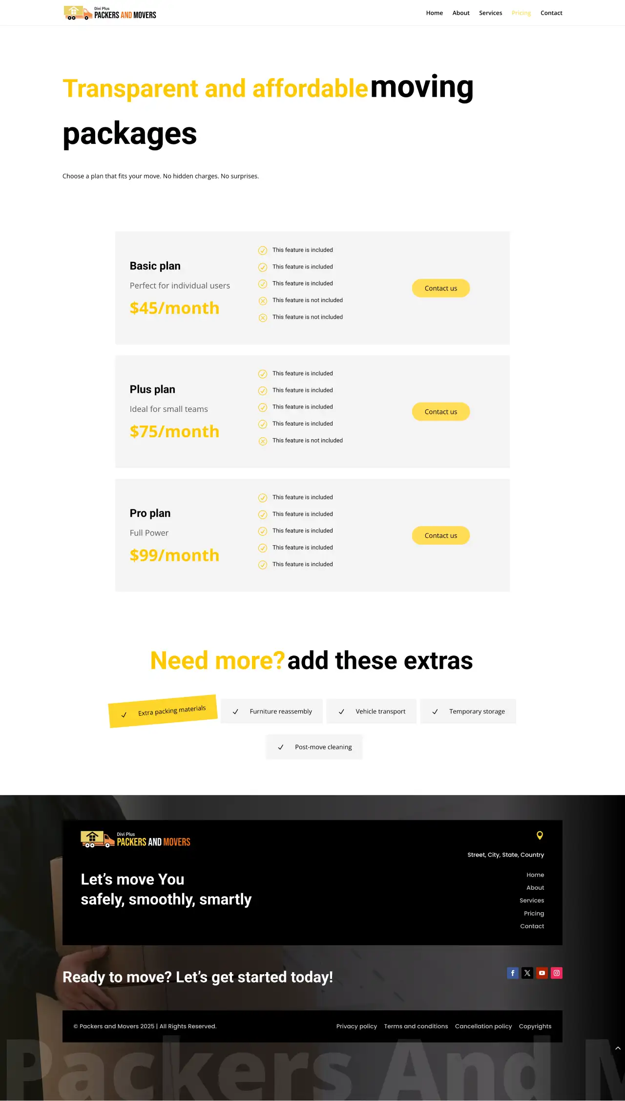Divi Plus packers and movers pricing