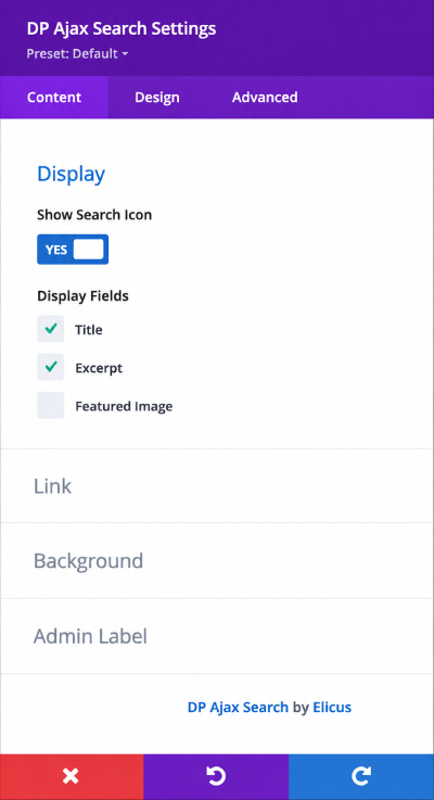 Divi plus ajax search title excerpt