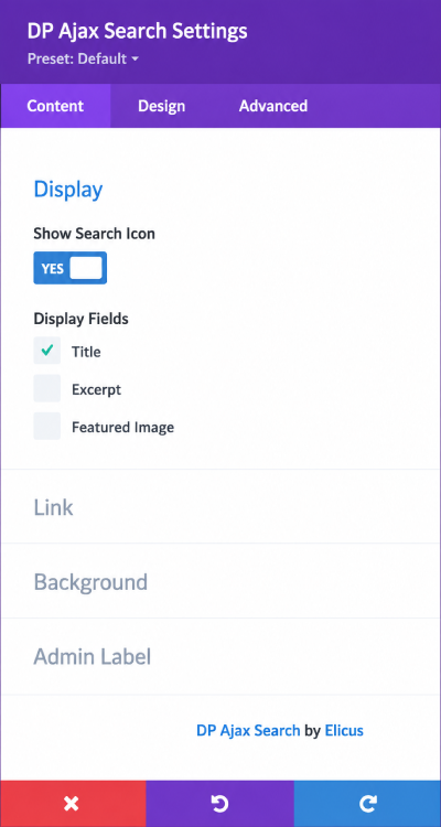 Divi plus ajax search title